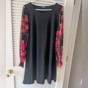 MSK Black Dress with Gold and Red Floral Sleeves Special Occasion Size Large
